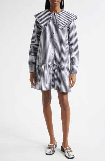 Stripe Collar Long Sleeve Organic Cotton Shift Dress