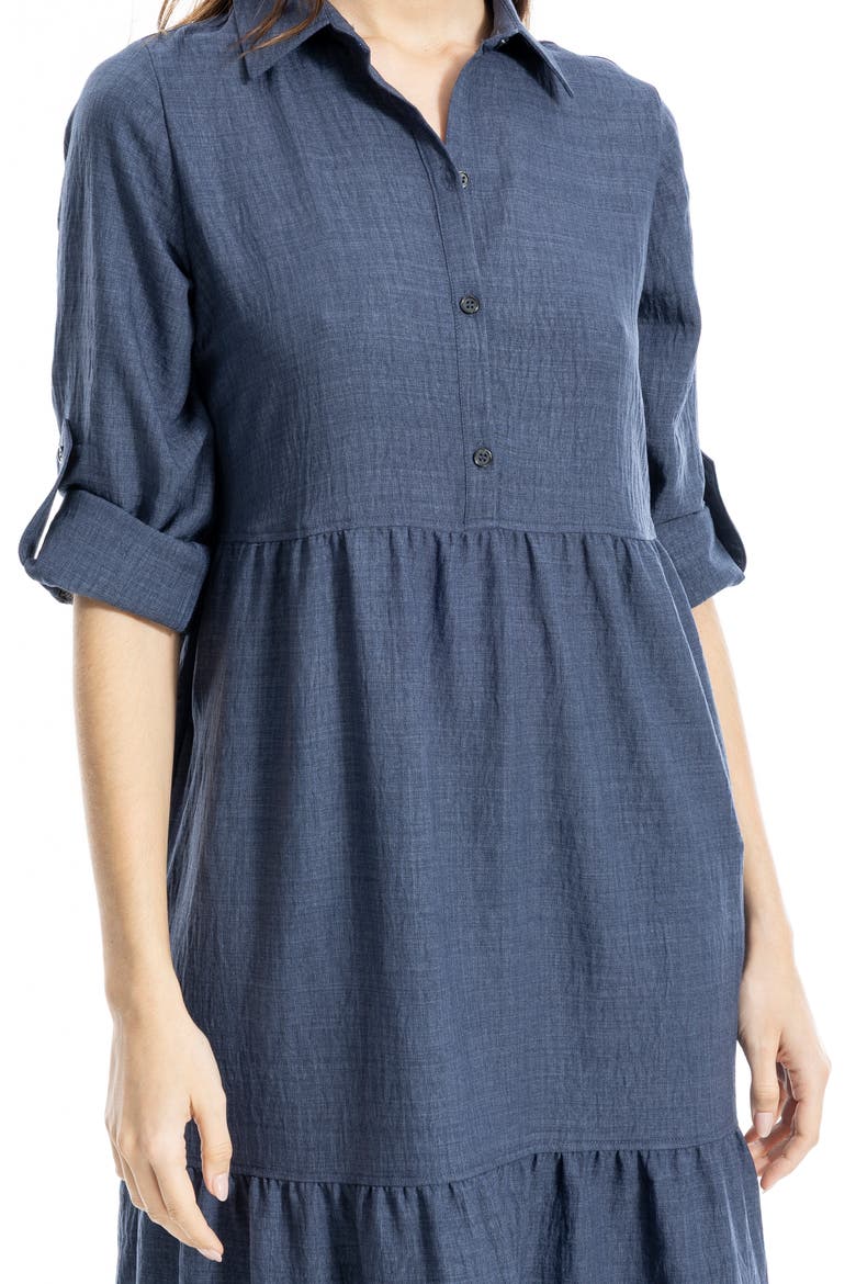 Tiered Long Sleeve Gauze Shirtdress, Alternate, color, HEATHER INDIGO
