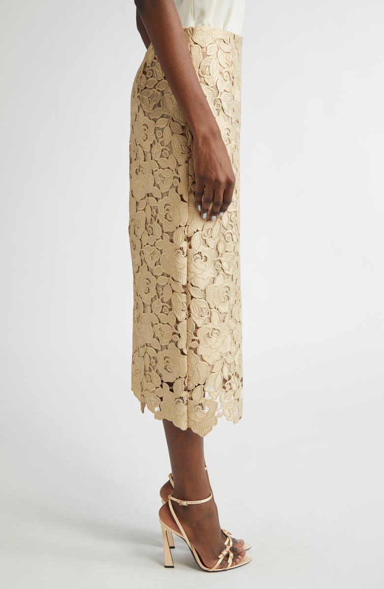 Oscar de la Renta Foiled Rose Guipure Lace Midi Pencil Skirt, Alternate, color,