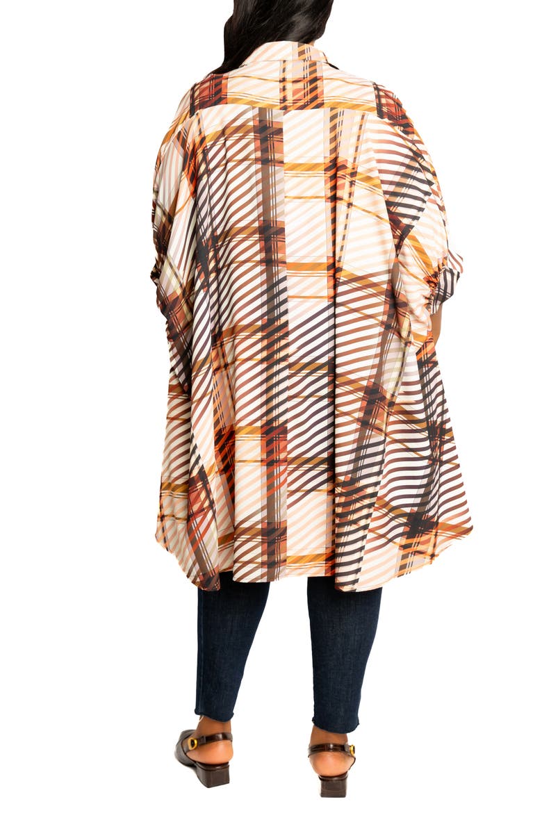 Mixed Geo Print High-Low Button-Up Shirt, Alternate, color, BROWN MULTI