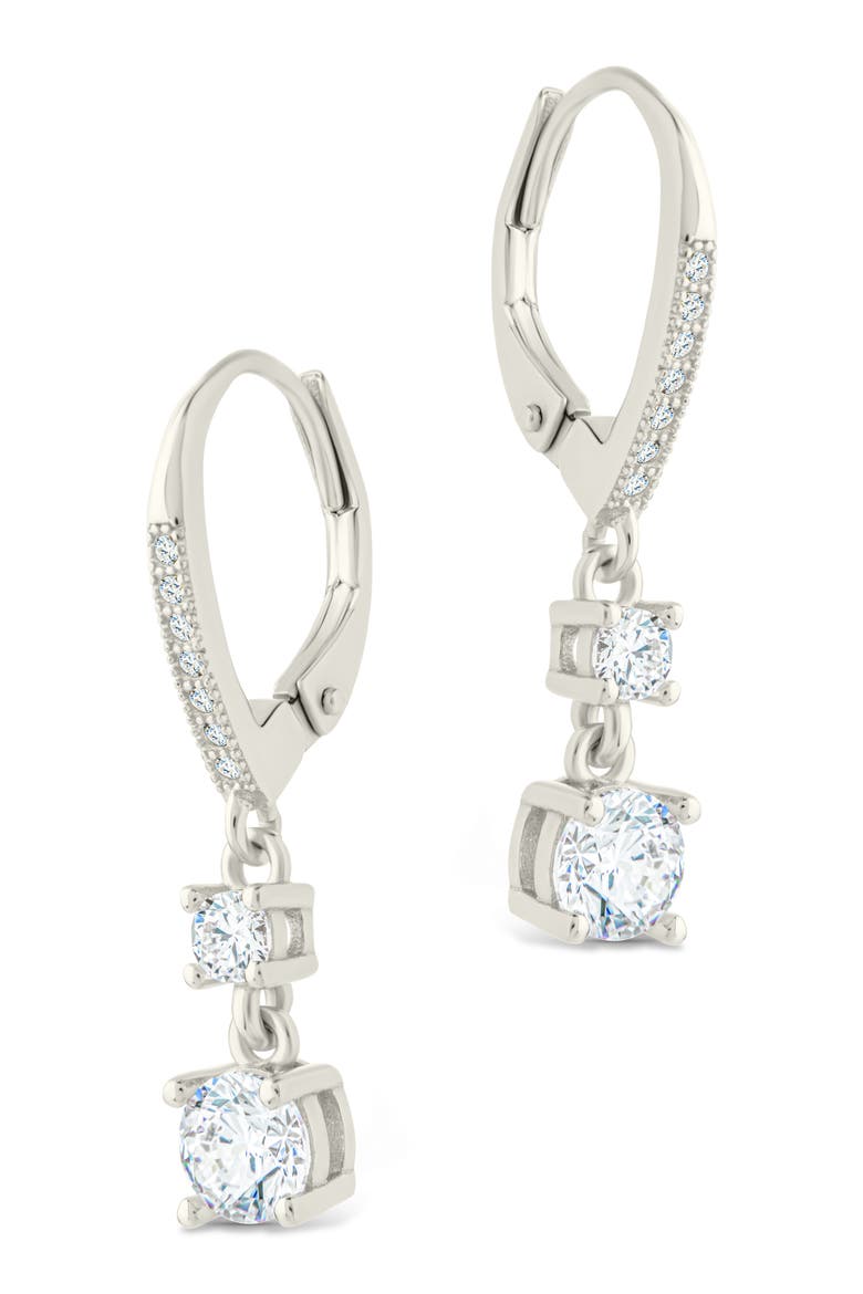 Magdalena Cubic Zirconia Drop Hoop Earrings, Alternate, color, SILVER