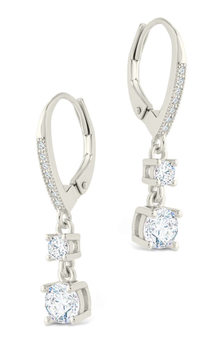 Sterling Forever Magdalena Cubic Zirconia Drop Hoop Earrings, Alternate, color, Silver