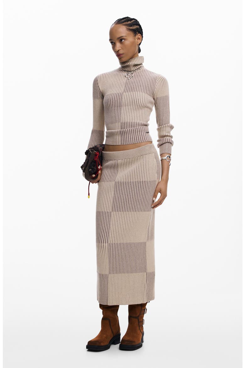 Check Rib Turtleneck Sweater, Alternate, color, BROWN