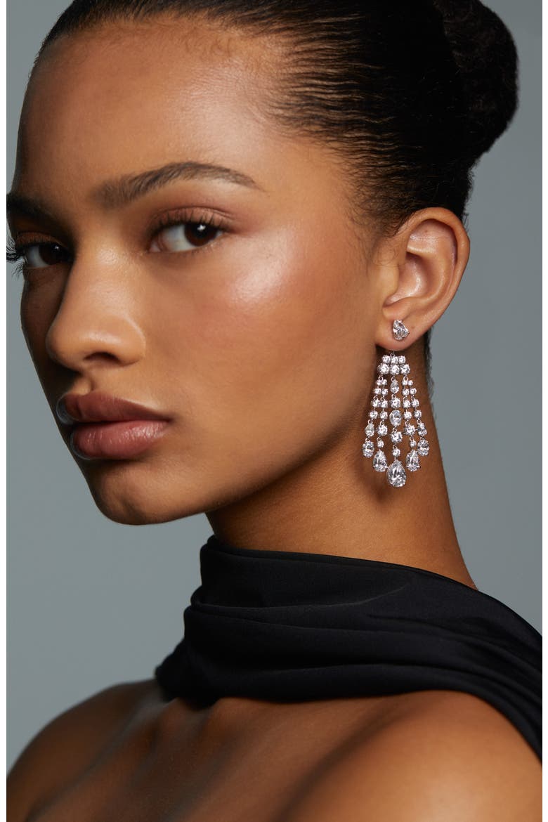 Hollywood Front/Back Chandelier Earrings, Alternate, color, RHODIUM