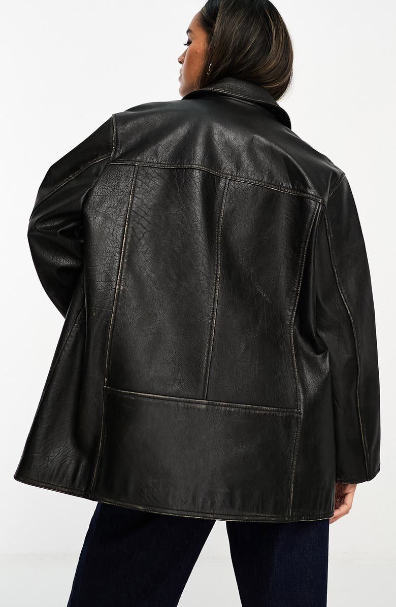 ASOS DESIGN Button-Up Leather Jacket, Alternate, color,