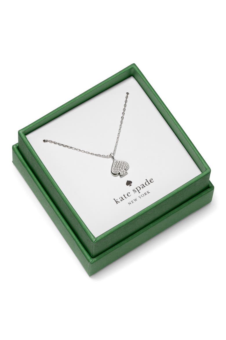 pavé crystal spade stud pendant necklace, Alternate, color, CLEAR/ SILVER.