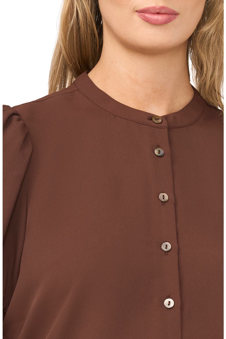 Puff Sleeve Button-Up Top, Alternate, color, CHICORY COFFEE