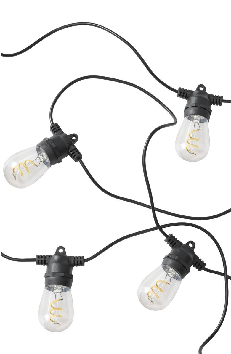 Brightech 27 ft or 48 ft, Solar‑Powered Heavy Duty LED Outdoor String Lights, Weatherproof Spiral Filament Edison Bulbs, Main, color, 27 Ft 12 Bulbs | Soft White