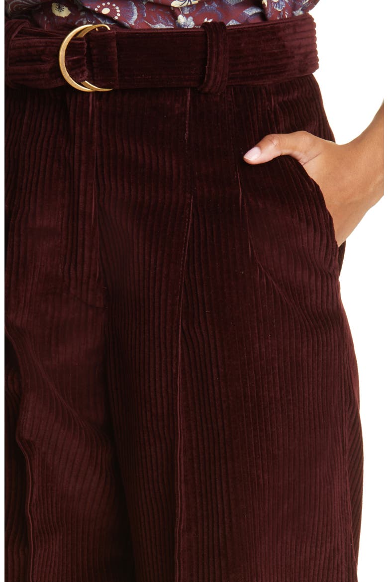 Nico Pleat Wide Leg Cotton Corduroy Pants, Alternate, color, BURGUNDY