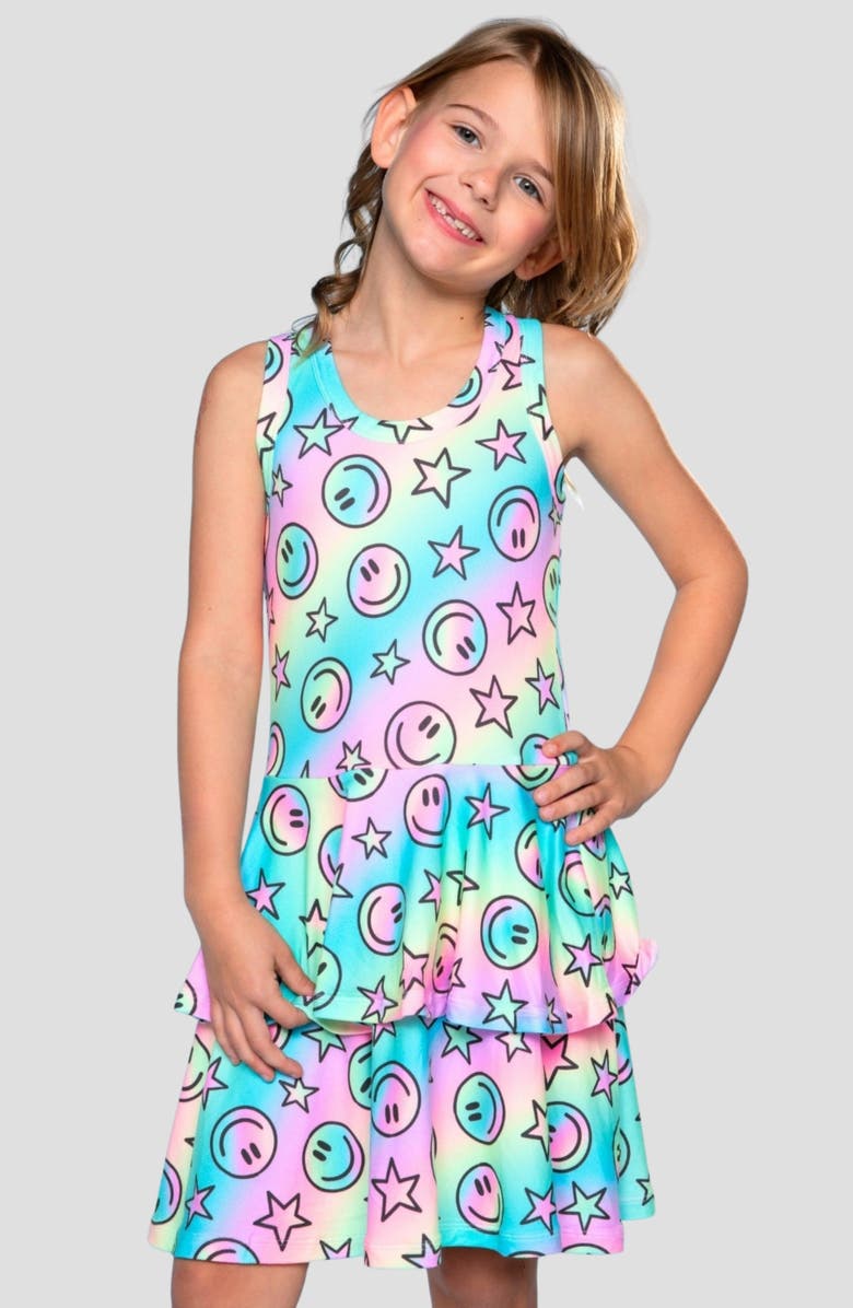 PixieLane Kids' Racerback Ruffle Skirt Dress, Alternate, color, Rainbow Stars
