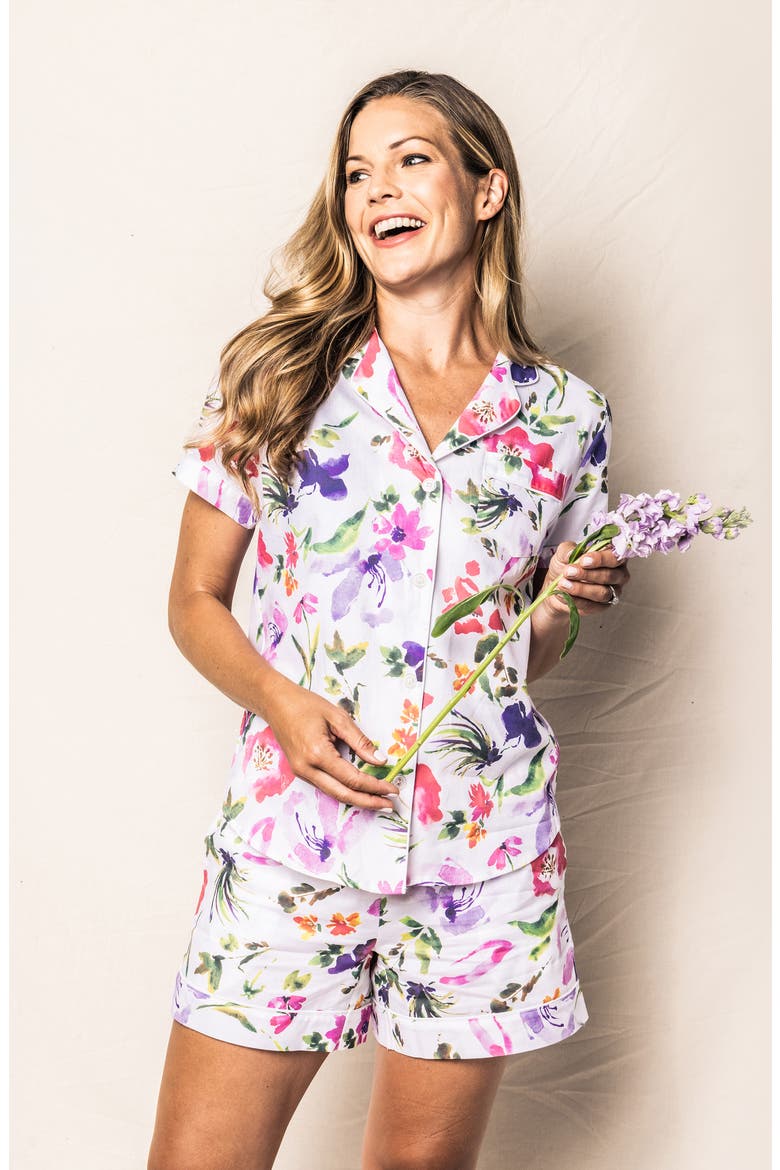 Gardens of Giverny Floral Short Pajamas, Alternate, color, WHITE