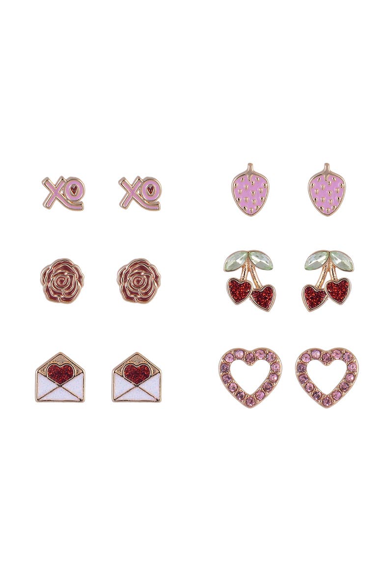 6-pack Earring Set, Alternate, color, Red, Pink, Gold