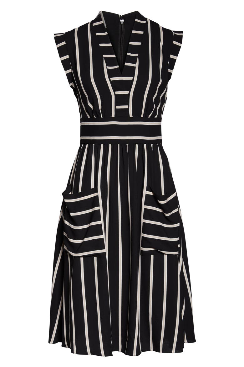 Vice Camuto Stripe Crepe Fit & Flare Dress, Alternate, color, BLACK MULTI