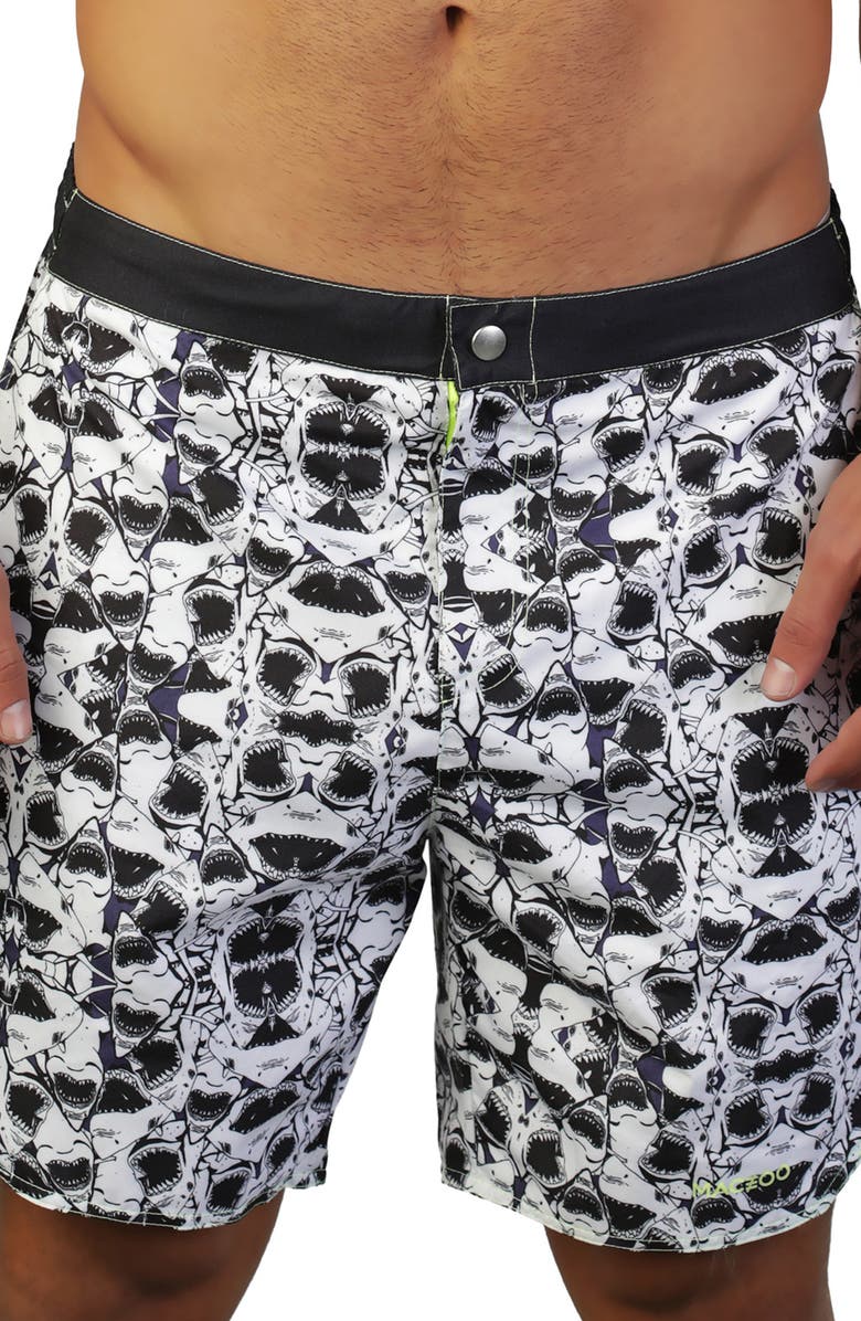 Maceoo Swim Lion Shark Print Swim Trunks, Main, color,
