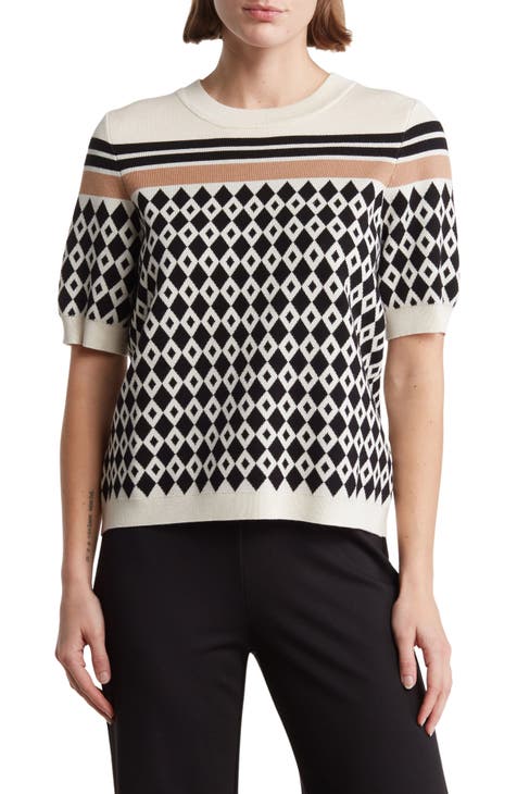 Geometric Jacquard Short Sleeve Sweater