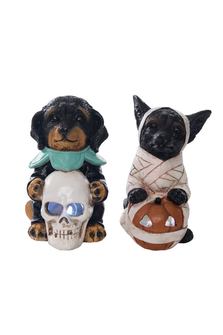 Resin Light Up Halloween Puppy Figurine Set of 2 Decorations, Main, color, Multicolored