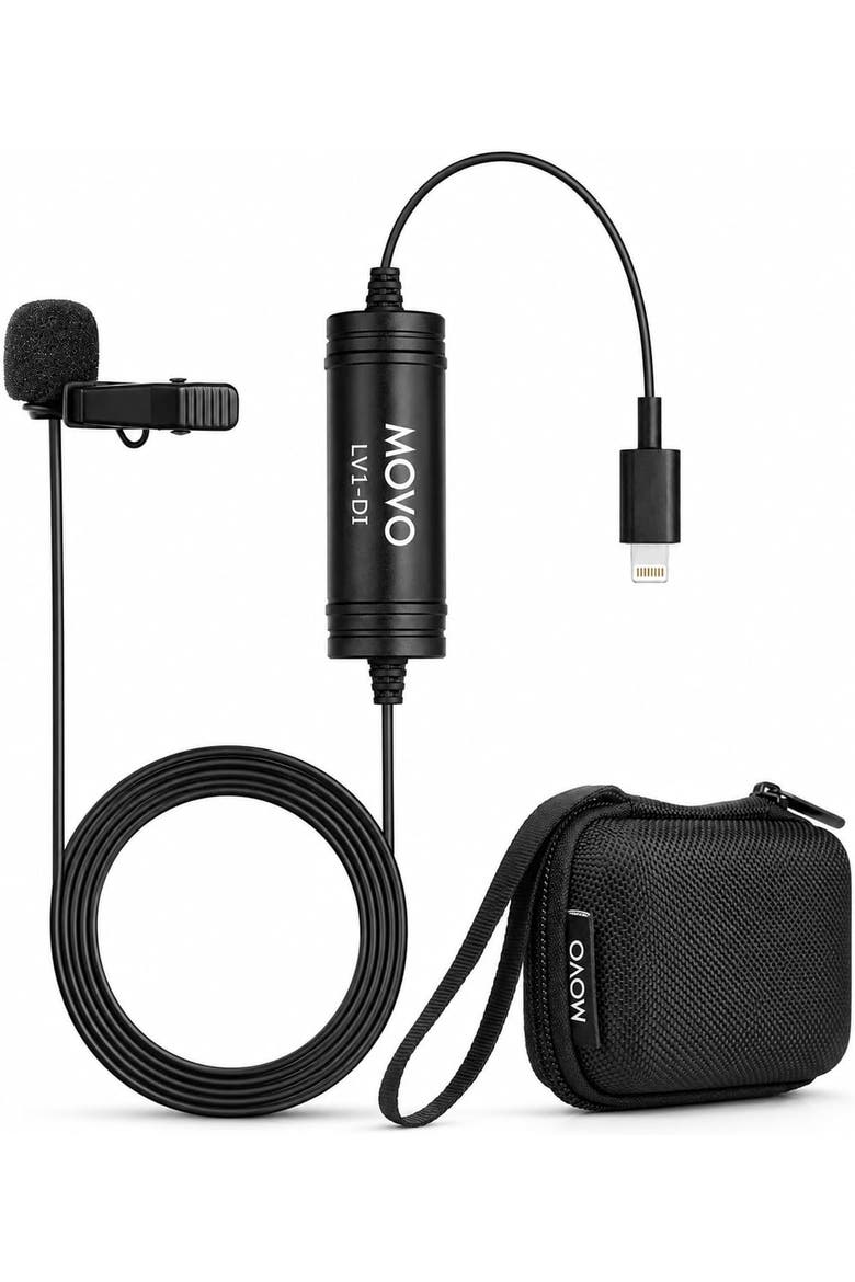 LV1-DI Lightning Lavalier Microphone for iPhone and iPad, MFi Certified Lightning Clip On Mic with 20-Foot Cable, Main, color, Black