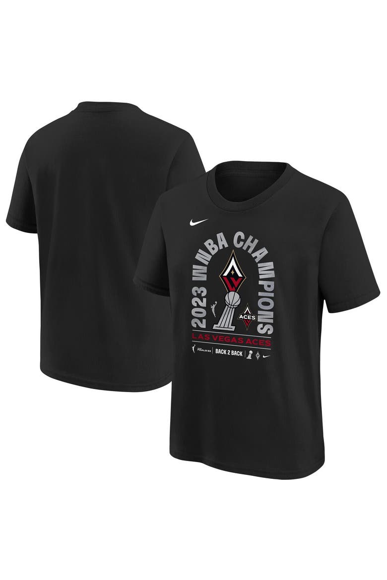Youth Nike Black Las Vegas Aces 2023 WNBA Finals Champions Locker Room Authentic T-Shirt, Main, color, Black