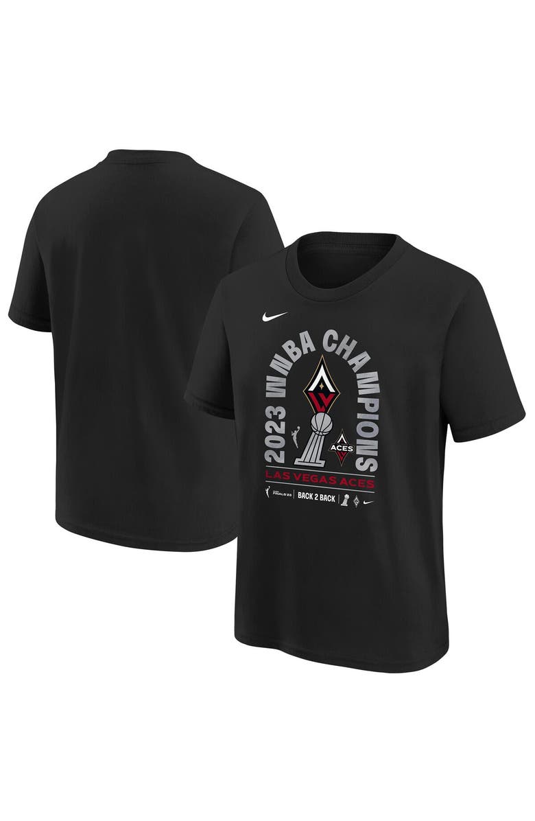 NBA Youth Nike Black Las Vegas Aces 2023 WNBA Finals Champions Locker Room Authentic T-Shirt, Main, color, 