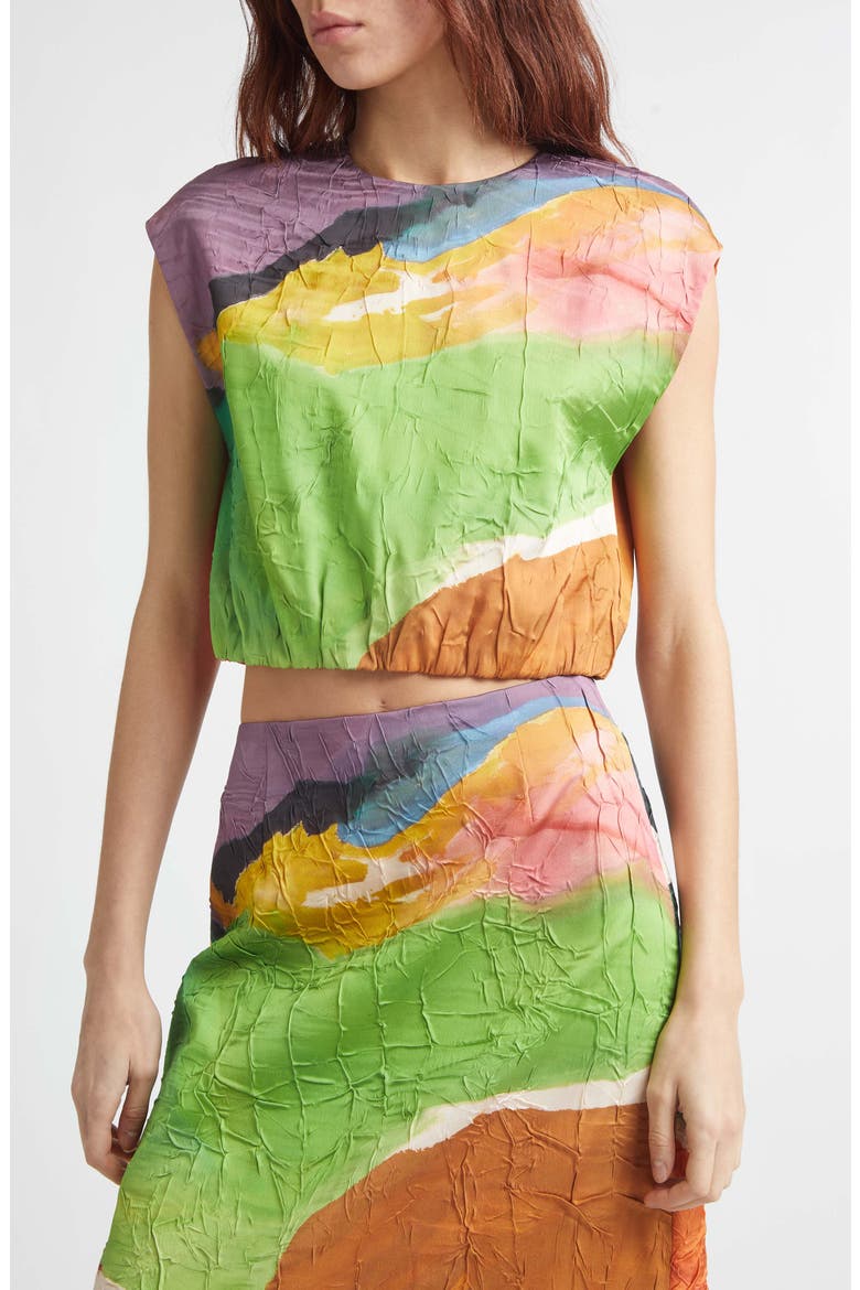 Gisella Crinkle Satin Crop Top, Alternate, color, NATURE ABHORS A VACUUM