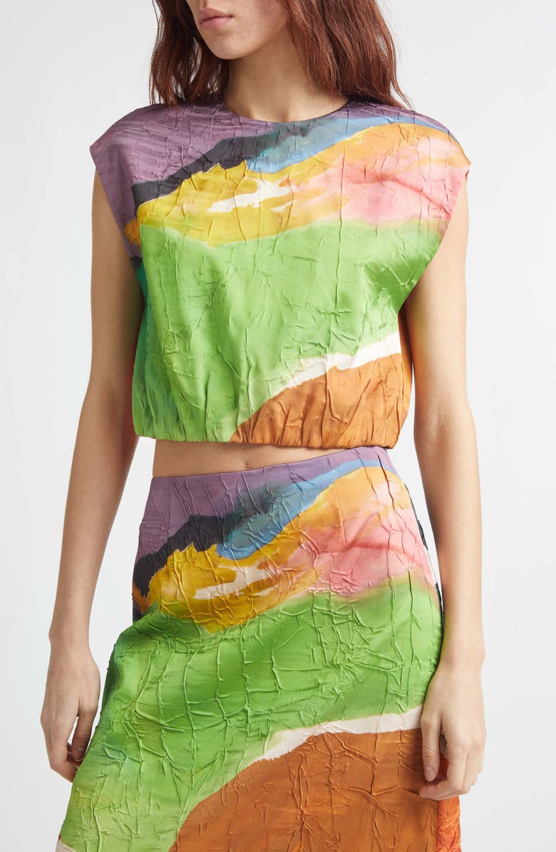 Ulla Johnson Gisella Crinkle Satin Crop Top, Alternate, color, Nature Abhors A Vacuum