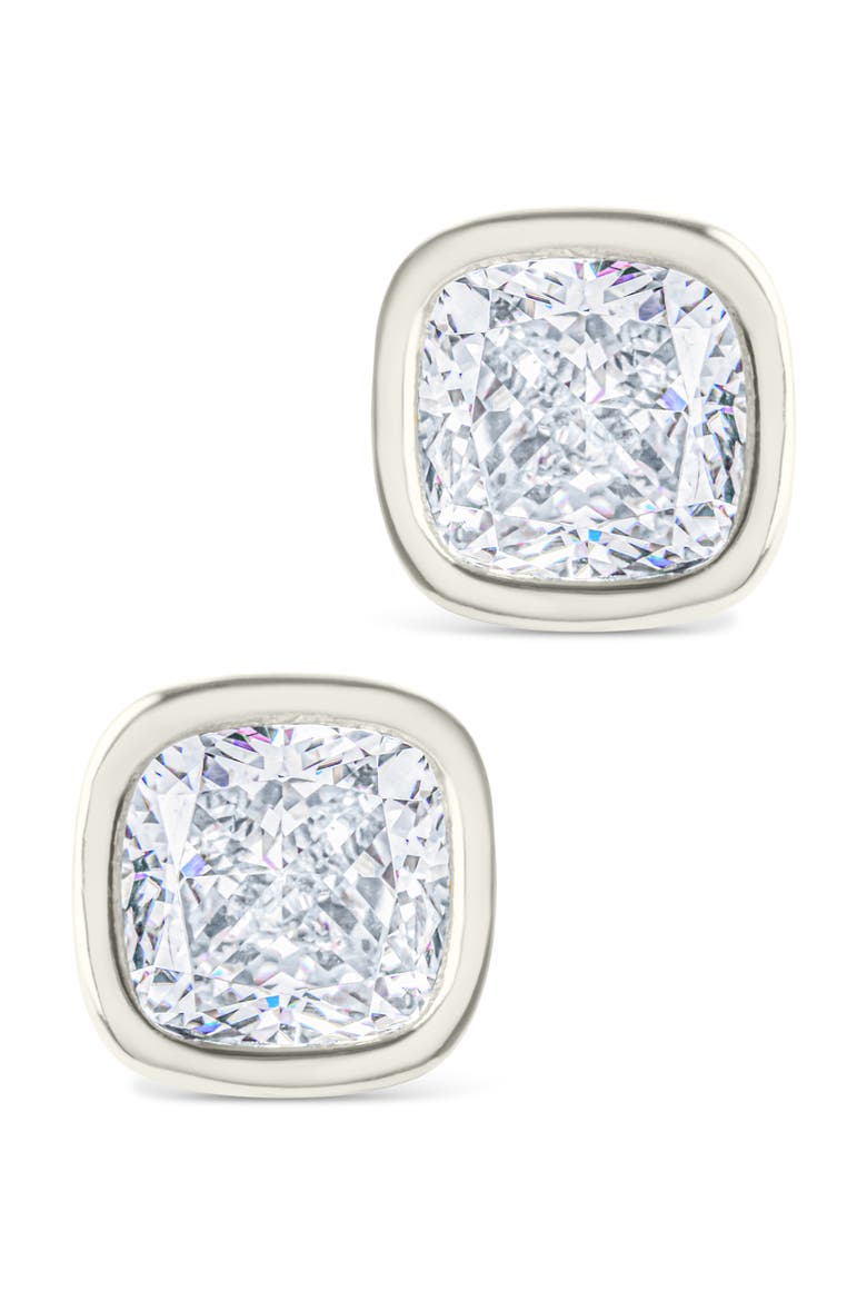 Cushion-Cut Cubic Zirconia Stud Earrings, Alternate, color, SILVER
