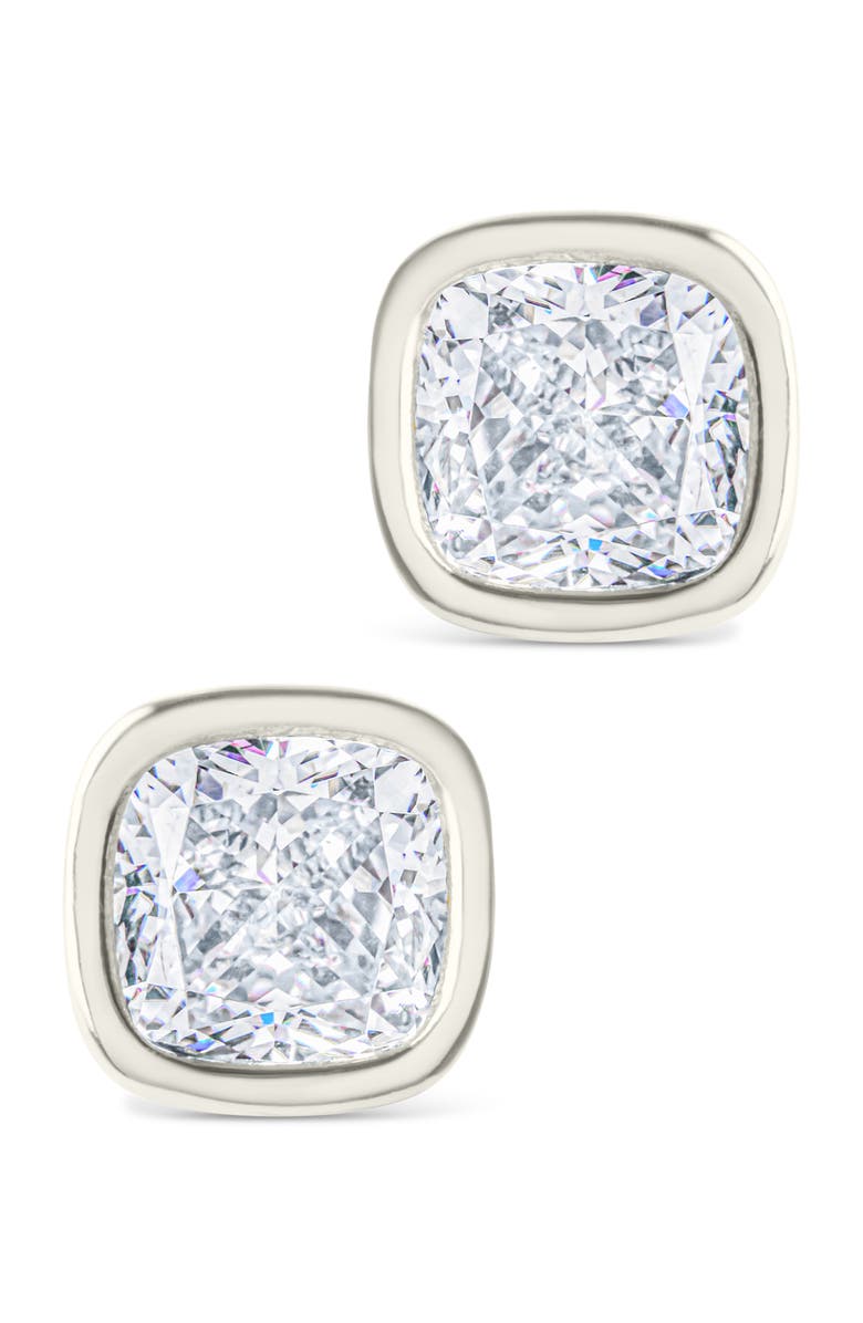 Sterling Forever Cushion-Cut Cubic Zirconia Stud Earrings, Alternate, color, Silver