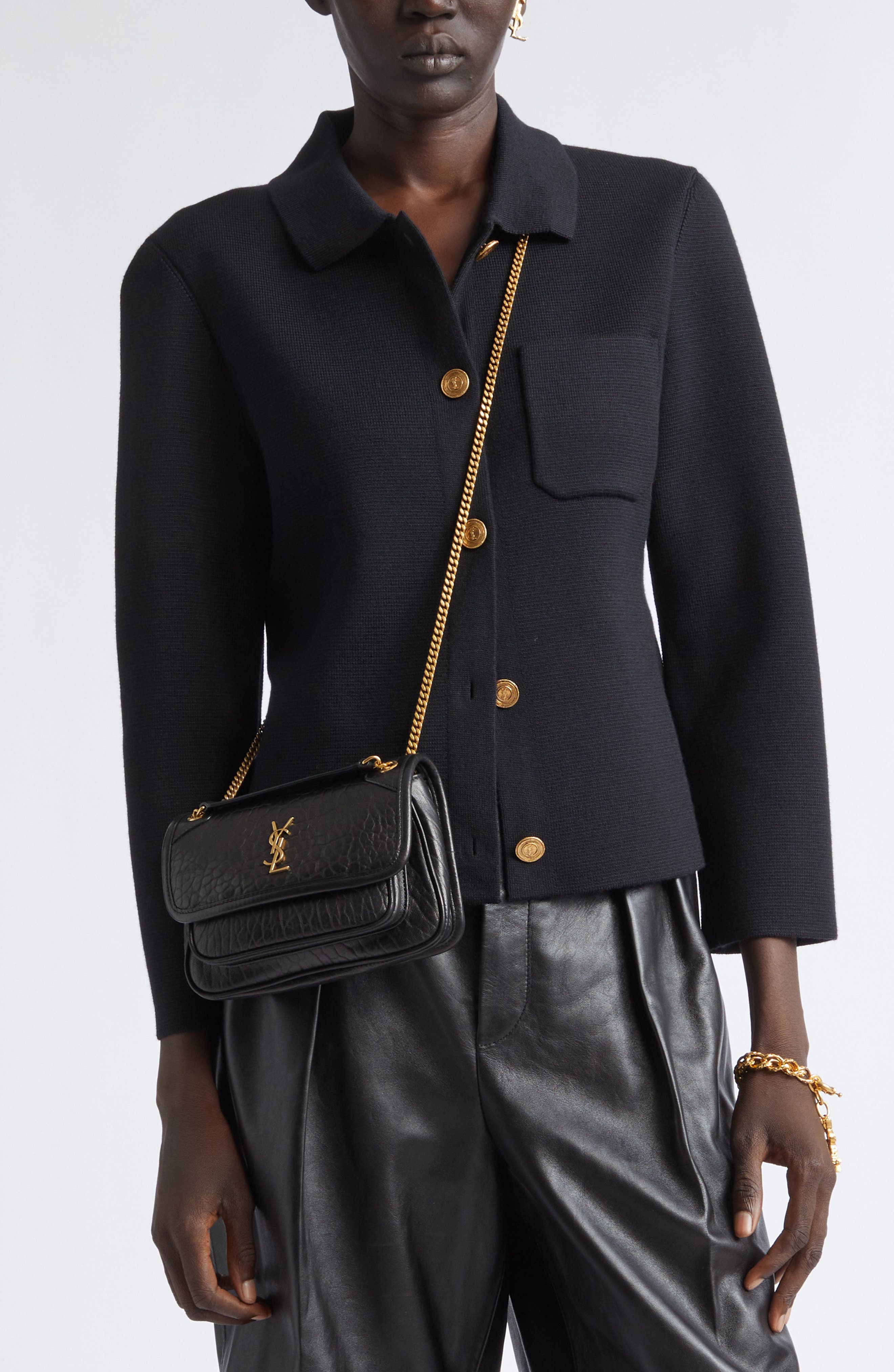 Mini Niki Leather Shoulder Bag, Alternate, color, NOIR