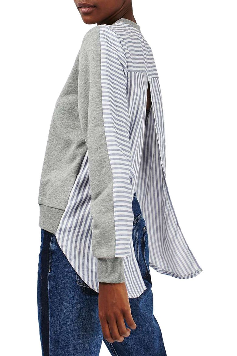 Heathered & Stripe Hybrid Sweatshirt, Alternate, color, GREY MARL MULTI
