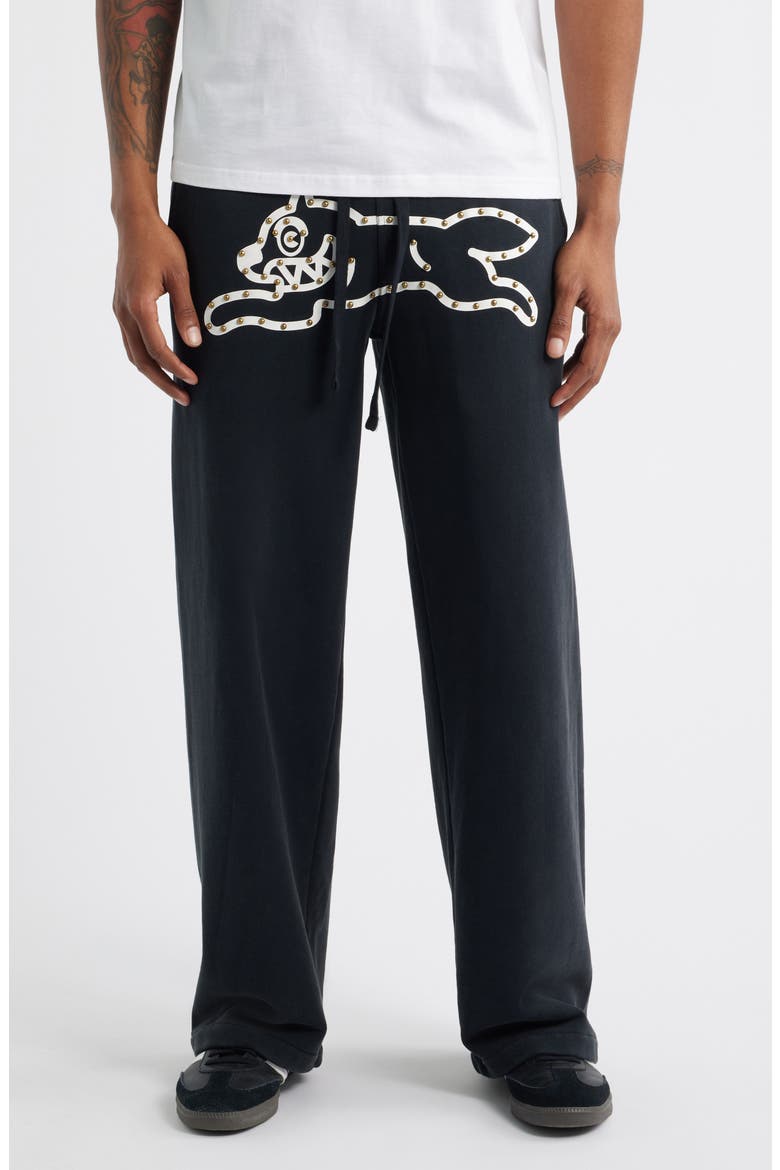 Central Beaded Logo Sweat Pants, Main, color, BLACK