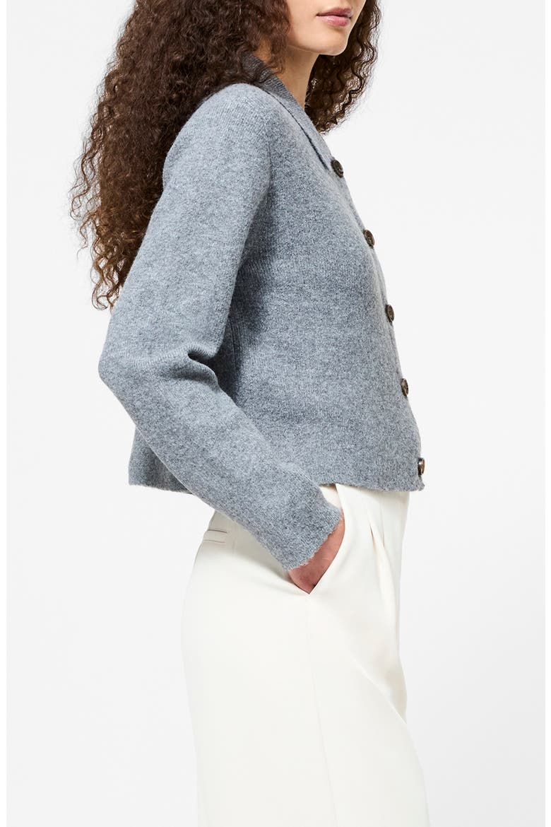 Ellie Collared Crop Cardigan, Alternate, color, MID GREY MELANGE