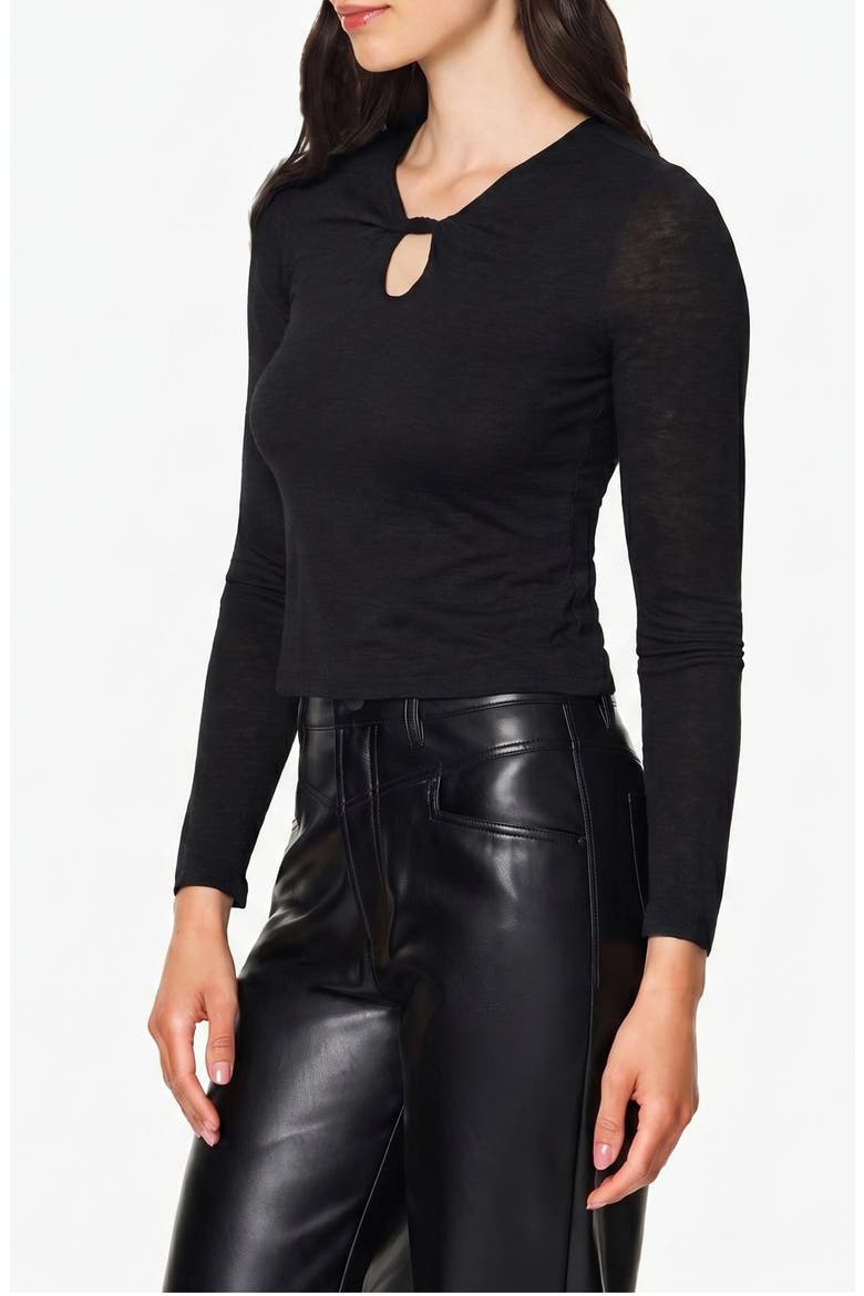 Keyhole Twist Neck Long Sleeve Tee, Alternate, color, BLACK
