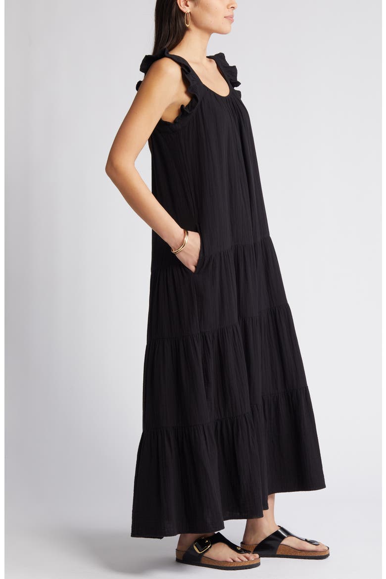 Ruffle Tiered Cotton Maxi Sundress, Alternate, color, BLACK