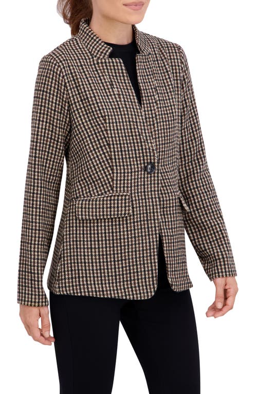 Ookie & Lala Houndstooth Inverted Notch Lapel Blazer In Brown