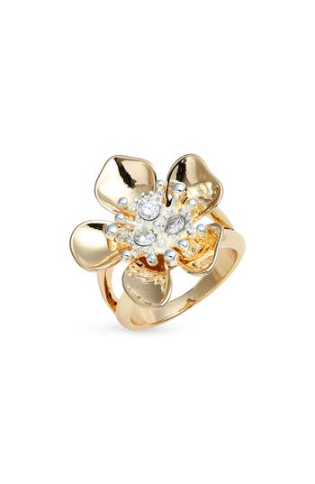 Nordstrom Floral Cubic Zirconia Accent Ring In Gold
