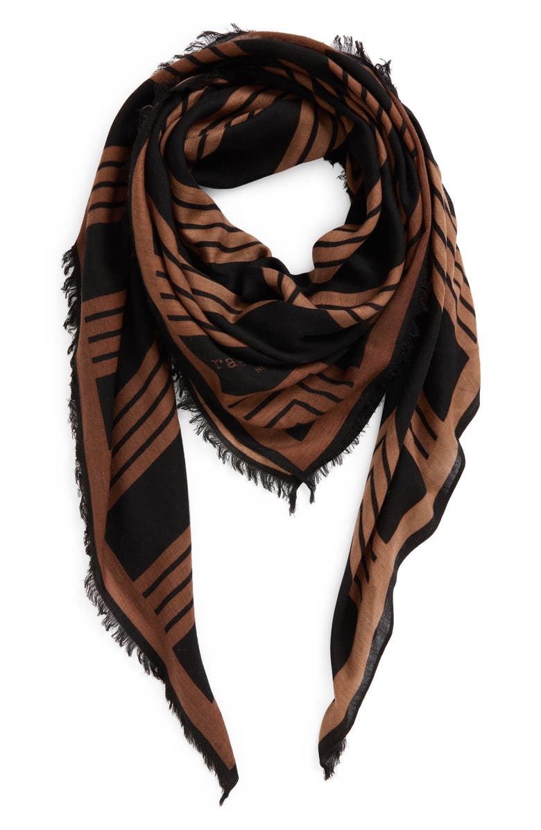 rag & bone Harlow Geo Stripe Wool Scarf, Main, color, Dark Espresso