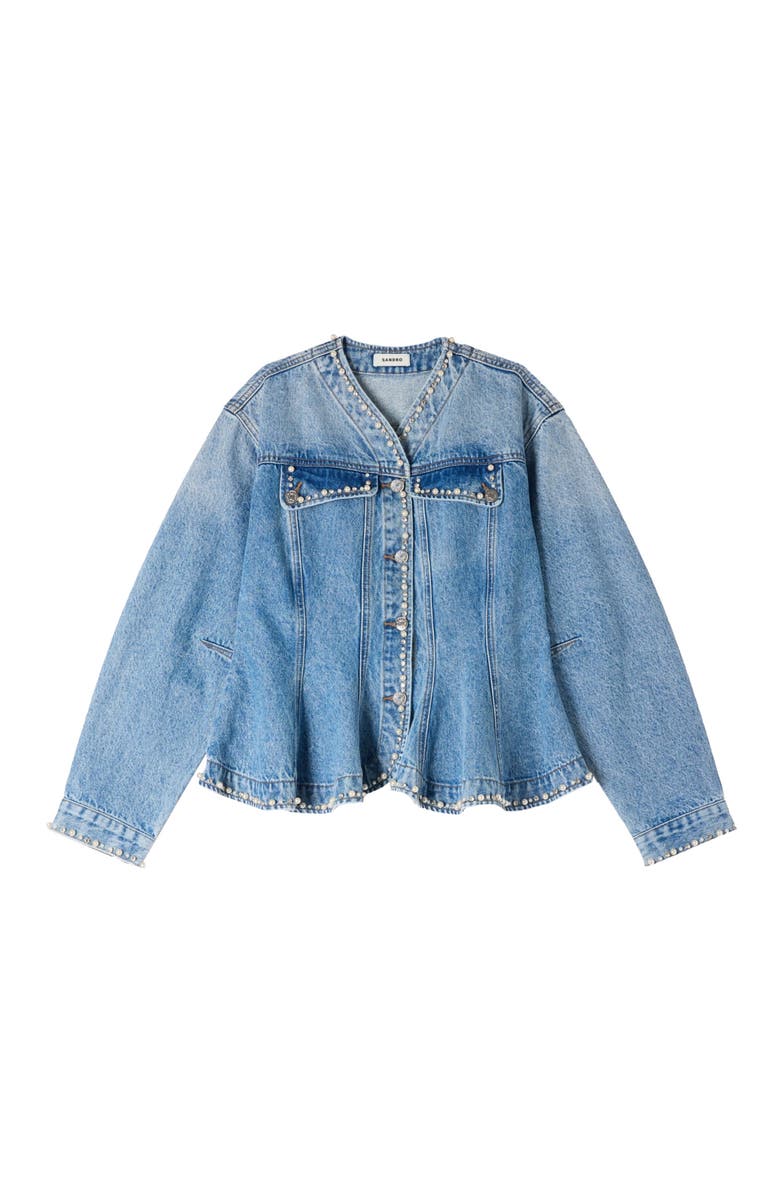 SANDRO Beaded denim jacket, Alternate, color, Blue Jean