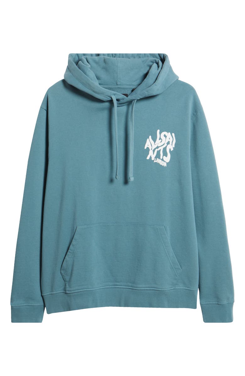 AllSaints Orlando Logo Graphic Hoodie, Alternate, color, Eris Blue