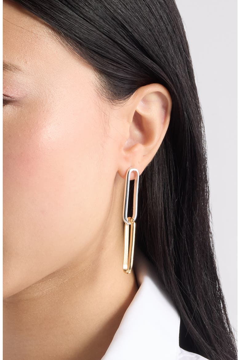 Two-Tone Paper Clip Chain Drop Earrings, Alternate, color, GOLD- SILVER