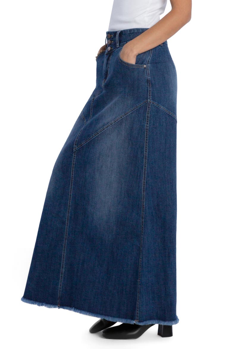 Pieced Denim Maxi Skirt, Alternate, color, RETRO BLUE