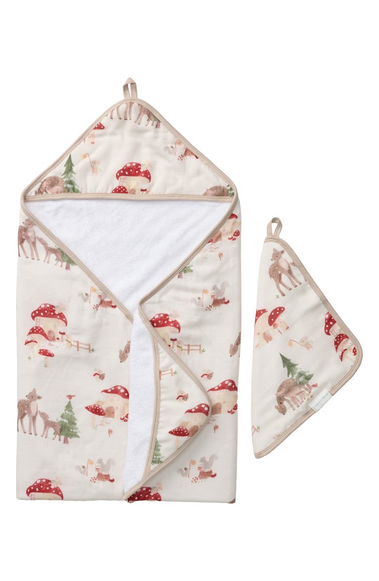 Loulou Lollipop Hooded Towel & Washcloth Set, Main, color, Forest Families