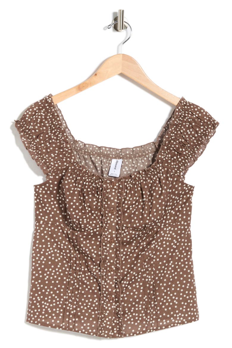 Button Front Cotton Top, Alternate, color, BROWN- WHITE ELLEN DOT
