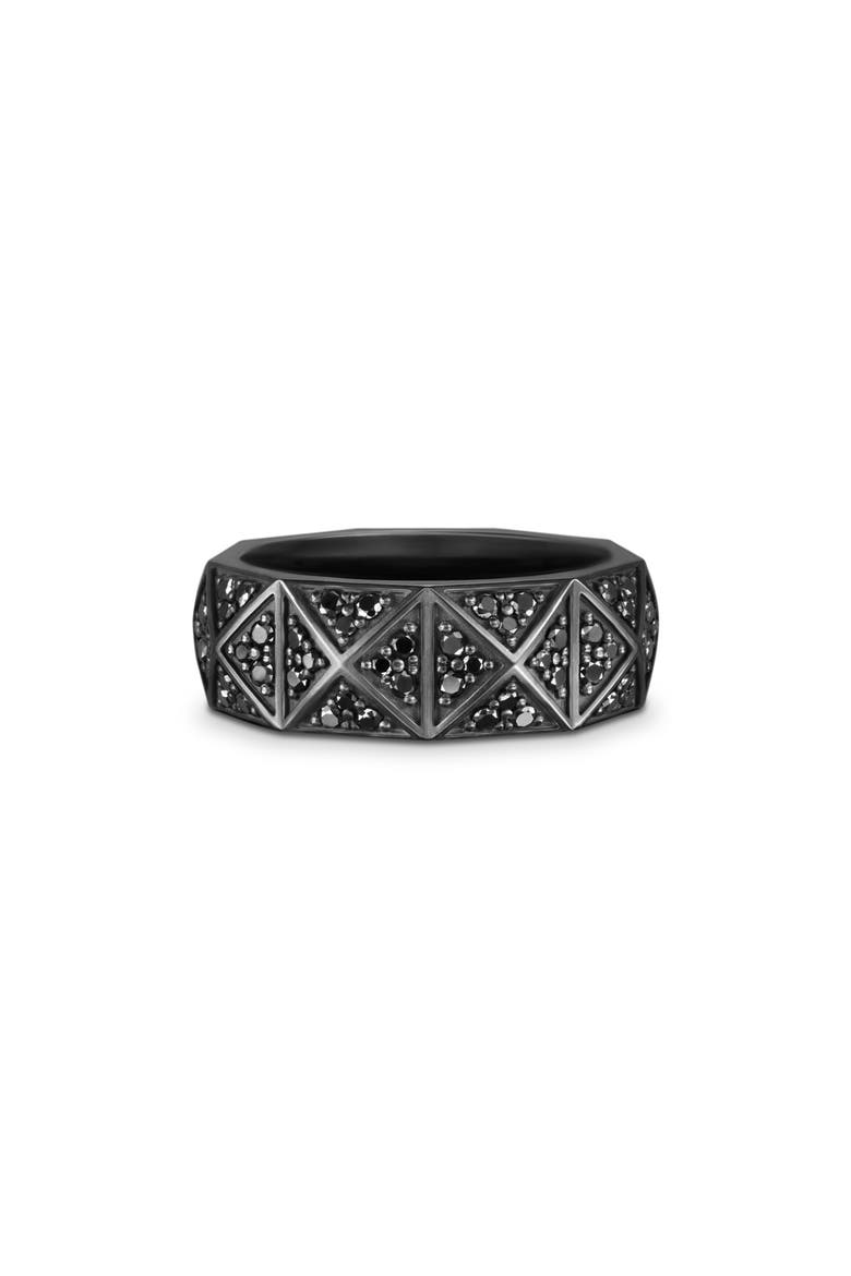 Men's Pyramid Band Ring in Black Titanium with Black Diamonds, 8mm, Alternate, color, BLACK TITANIUM - SIZE 11