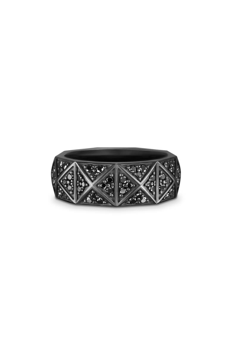 David Yurman Men's Pyramid Band Ring in Black Titanium with Black Diamonds, 8mm, Alternate, color, Black Titanium - Size 10