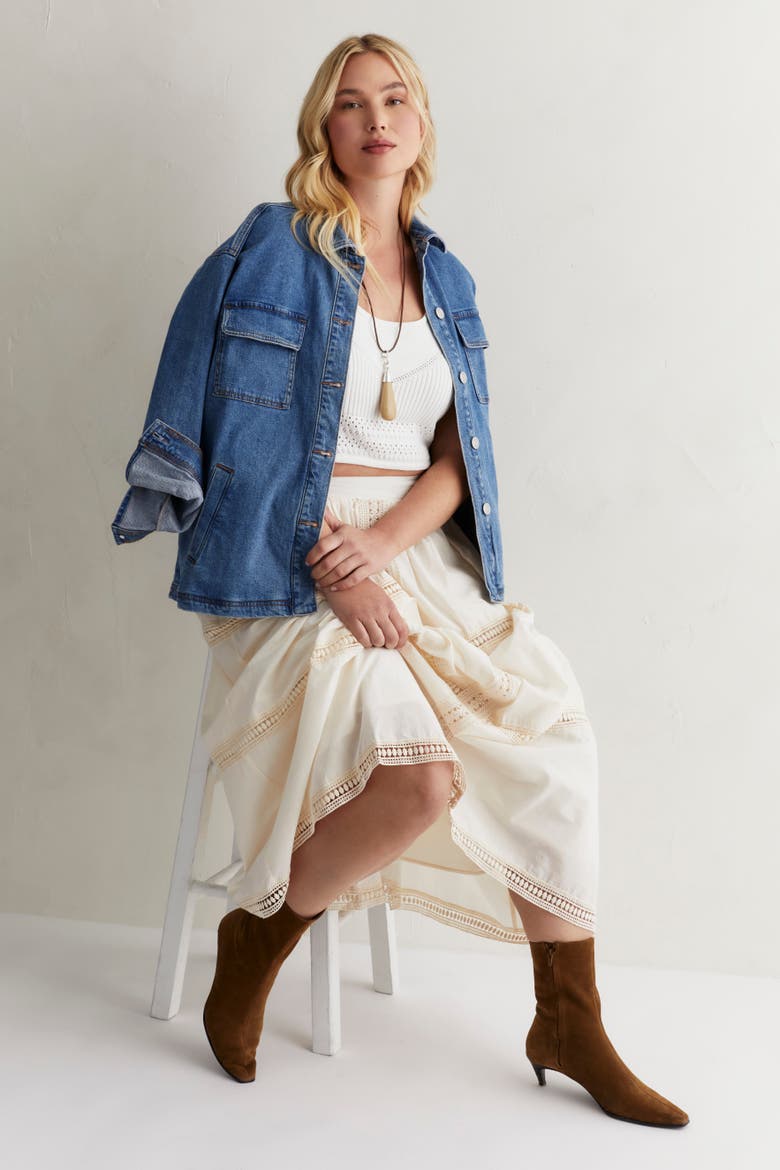 Lace Insert Midi Skirt, Alternate, color, WARM CREAM