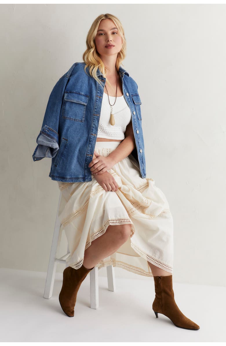 June + Vie Lace Insert Midi Skirt, Alternate, color, Warm Cream