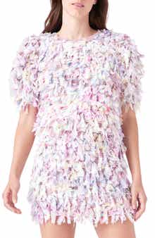 English Factory Puff Sleeve Textured Ribbon Top
