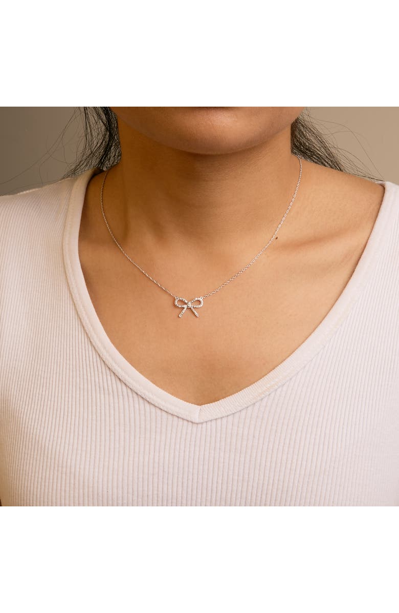 Haus of Brilliance .925 Sterling Silver Diamond Accent Ribbon Bow Knot Pendant Necklace, Alternate, color, Silver