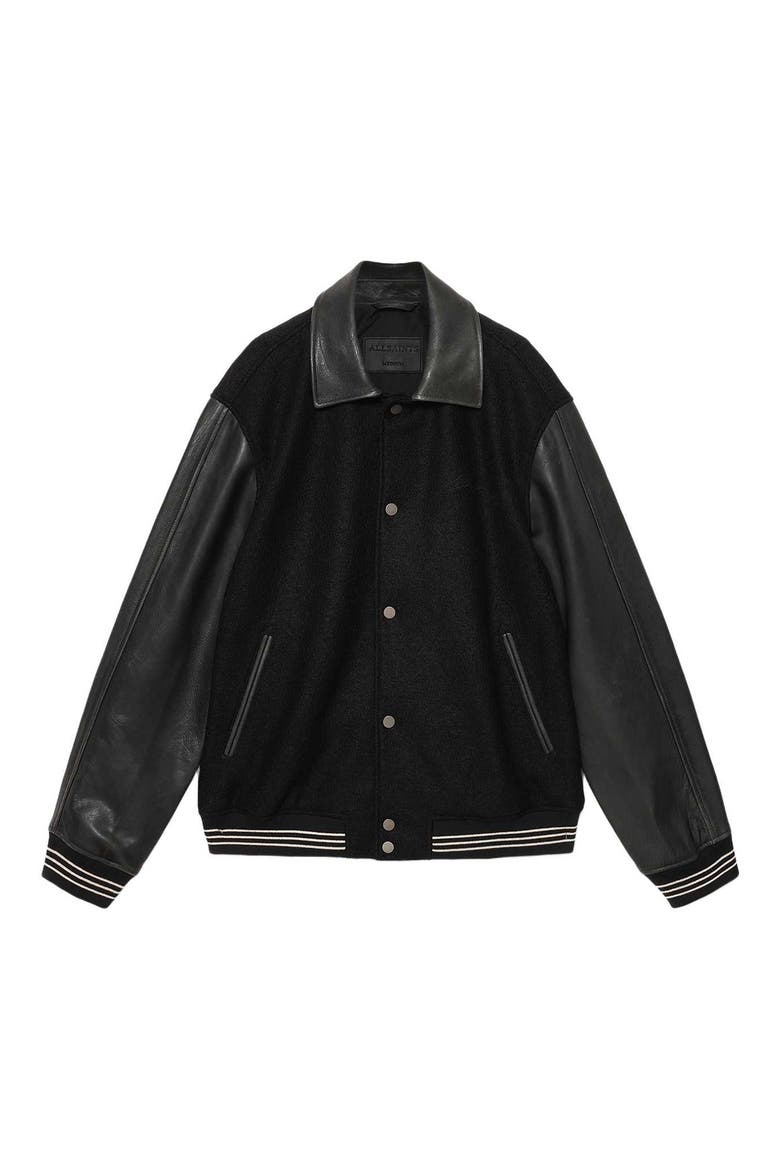 Vanson Wool & Leather Bomber Jacket, Alternate, color, BLACK