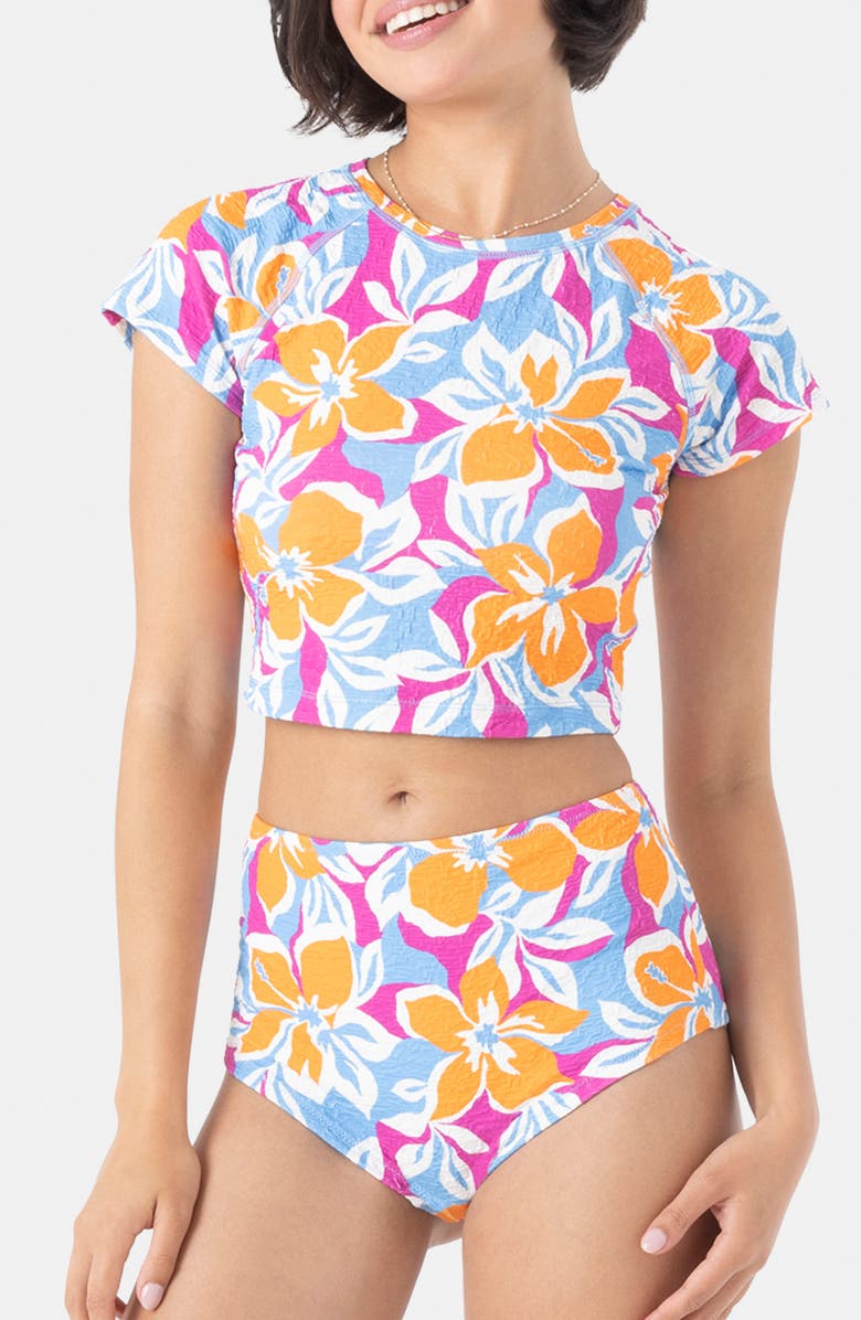 Roxy Topanga Canyon Crop Rashguard, Main, color, Blue Multi